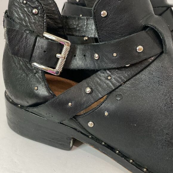 Nordstrom Halogen Hailey Black Studded Ankle Silver Buckle Leather Boots Size 10 - Picture 3 of 12